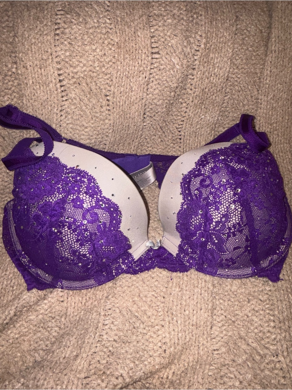 Victoria’s Secret Dream Angels Purple Lace Rhinestone Bra 36C
